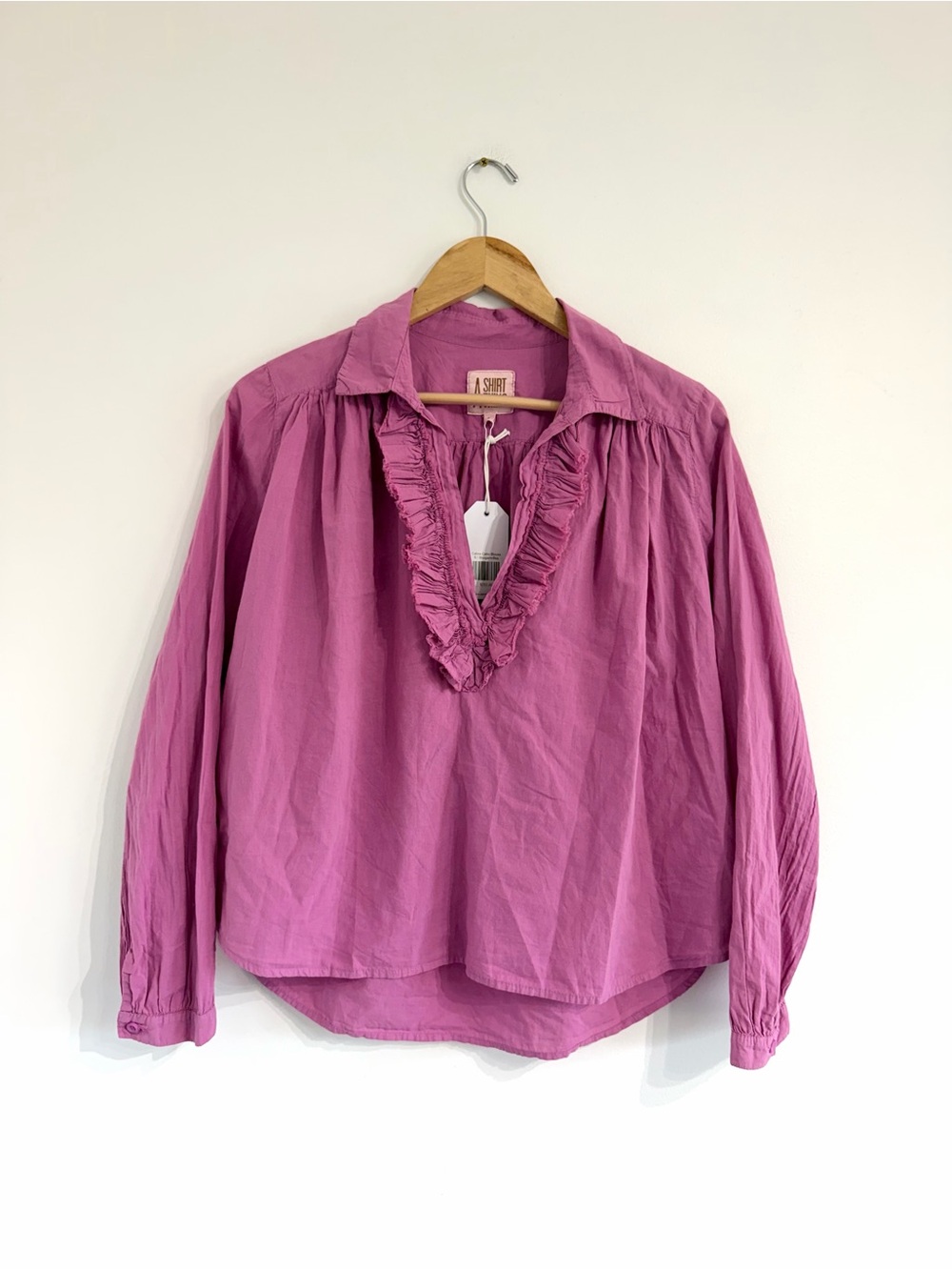 A Shirt Thing Celine Cabo Top purple pink ruffle v-neck